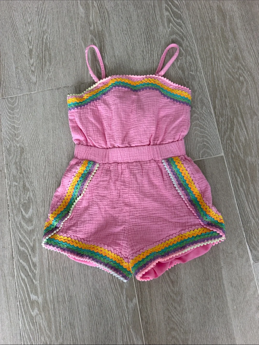 Lola + The Boys Pink Rainbow Trim Romper